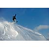 freestyle snowboarder jump and ride free style  at sunny winter day on mountain