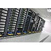 internet network server room with computers racks and digital receiver for digital tv