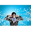 Image of businessman stopping his ears. Long working hours