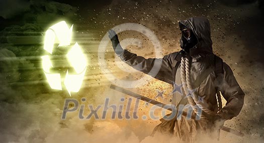 Image of stalker touching media sign. Pollution and disaster Image of stalker touching media sign. Pollution and disaster