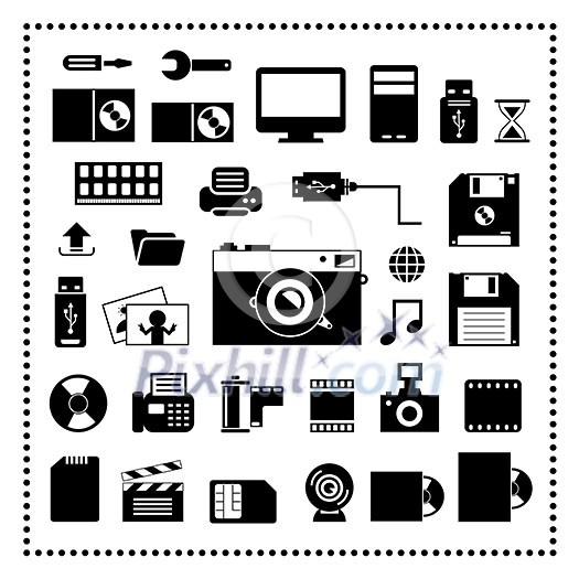 vector computer and storage icons set vector computer and storage icons set