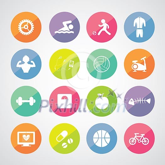 sports and healthy vector icons set sports and healthy vector icons set