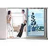 happy young couple relax at modern home living room indoor