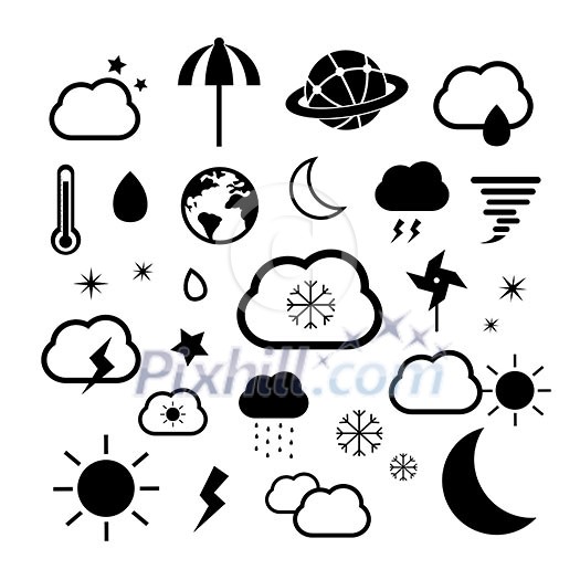 weather symbol set on white background weather symbol set on white background