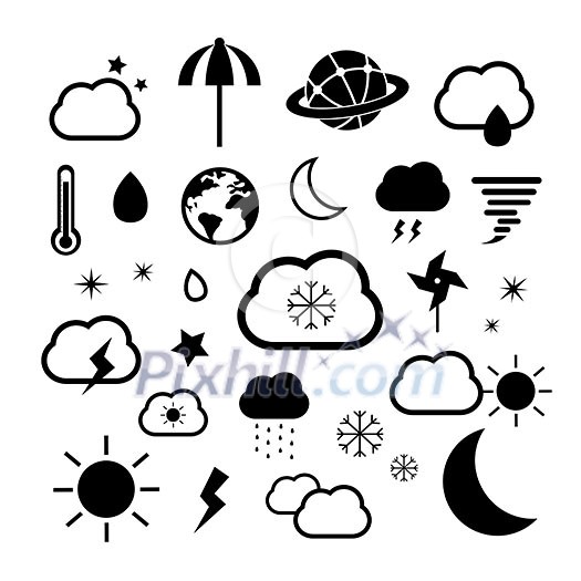 weather symbol set on white background 