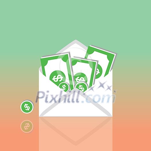 Dollars in an envelope vector cartoon Dollars in an envelope vector cartoon