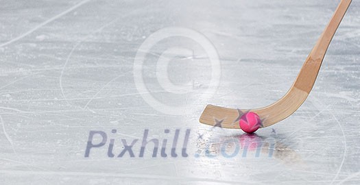 Bandy Stick and Bandy Ball on ice Bandy Stick and Bandy Ball on ice