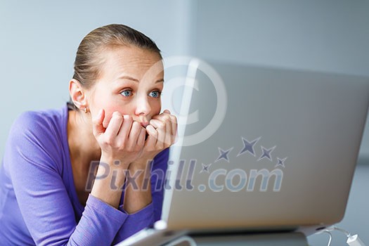Working too hard - young woman working on a computer at an office, having sore back, being overloaded with work, sitting too much, putting too much stress on her eyes,.. Working too hard - young woman working on a computer at an office, having sore back, being overloaded with work, sitting too much, putting too much stress on her eyes,..