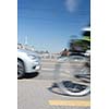 Zurich cityscape with motion blurred city traffic