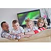 hapy young family have fun  with their children at modern living room home indoors