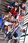 happy young teens group in school have fun an learning lessons