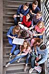 happy young teens group in school have fun an learning lessons