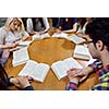 happy young teens group in school have fun an learning lessons