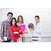 happy young teens group in school have fun an learning lessons