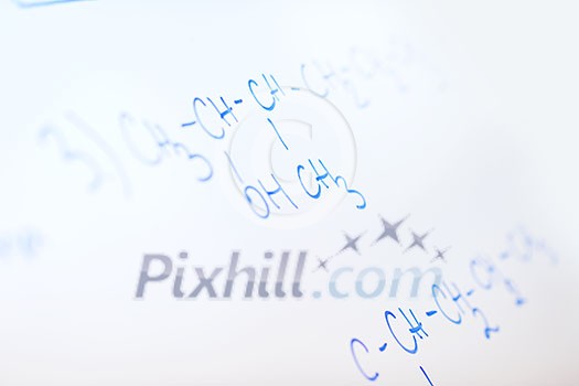 abstract science and chemical molecule structure on white board in school classroom background abstract science and chemical molecule structure on white board in school classroom background