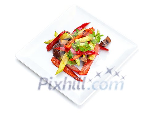 grilled fresh meat and vegetables organic healthy food isolated on white background grilled fresh meat and vegetables organic healthy food isolated on white background