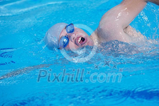 group of happy kids children at swimming pool class learning to swim group of happy kids children at swimming pool class learning to swim