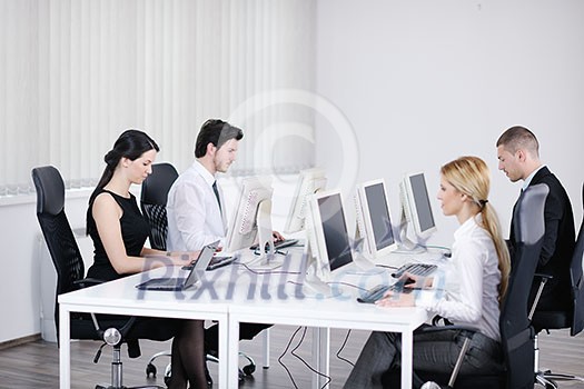 business people group with headphones giving support in help desk office to customers, manager giving training and education instructions business people group with headphones giving support in help desk office to customers, manager giving training and education instructions