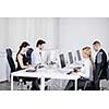 business people group with  headphones giving support in  help desk office to customers, manager giving training and education instructions