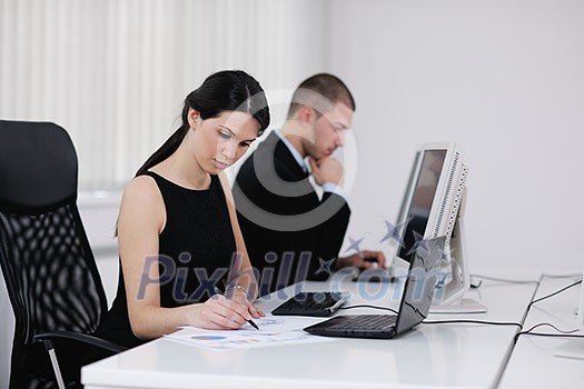 business people group with headphones giving support in help desk office to customers, manager giving training and education instructions business people group with headphones giving support in help desk office to customers, manager giving training and education instructions