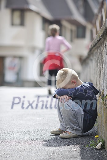 sad and unhappy alone child cry and have emotion problem on street sad and unhappy alone child cry and have emotion problem on street