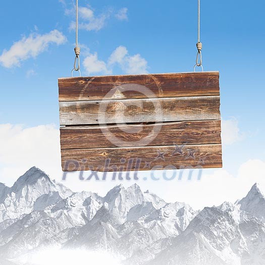 Image of wooden hanging blank banner. Place for text Image of wooden hanging blank banner. Place for text