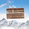Image of wooden hanging blank banner. Place for text