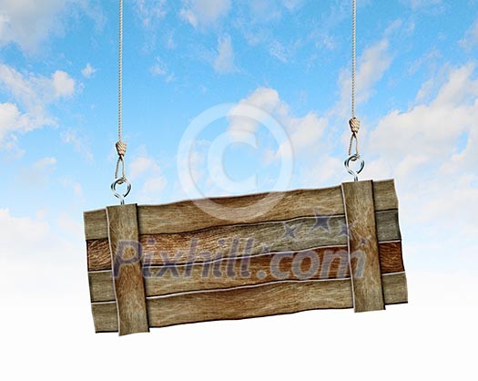 Image of wooden hanging blank banner. Place for text Image of wooden hanging blank banner. Place for text