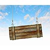 Image of wooden hanging blank banner. Place for text