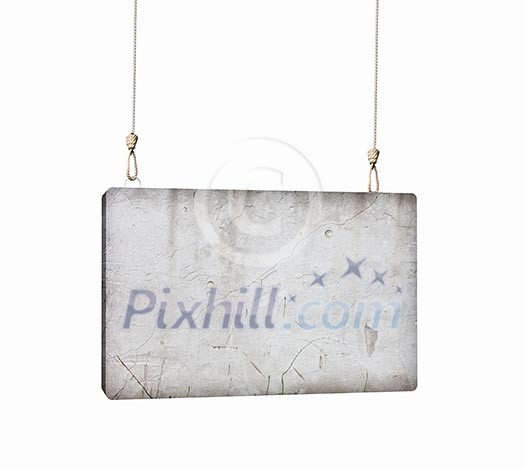 Image of cement blank banner hanging on ropes Image of cement blank banner hanging on ropes