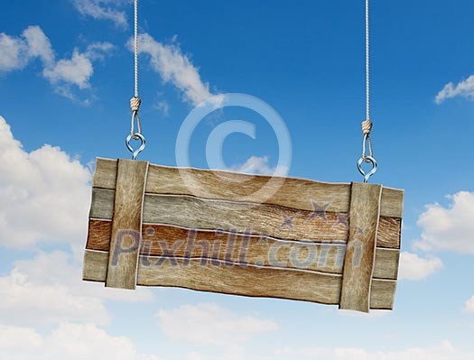 Image of wooden hanging blank banner. Place for text Image of wooden hanging blank banner. Place for text