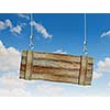 Image of wooden hanging blank banner. Place for text
