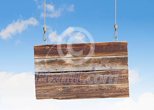 Image of wooden hanging blank banner. Place for text Image of wooden hanging blank banner. Place for text