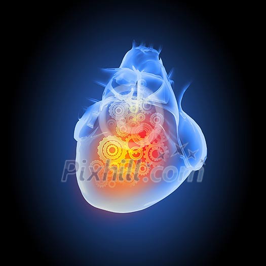 Human heart image with mechanisms. Health and medicine