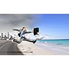 Image of businessman running away from office work