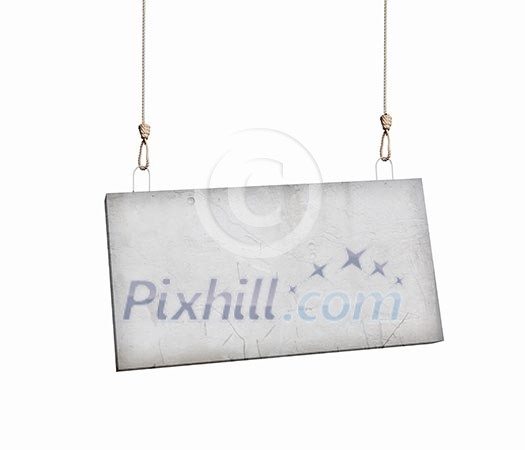 Image of cement blank banner hanging on ropes Image of cement blank banner hanging on ropes