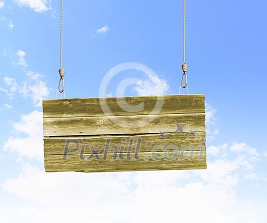 Image of wooden hanging blank banner. Place for text Image of wooden hanging blank banner. Place for text