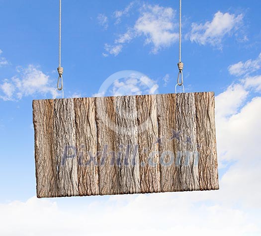 Image of wooden hanging blank banner. Place for text Image of wooden hanging blank banner. Place for text