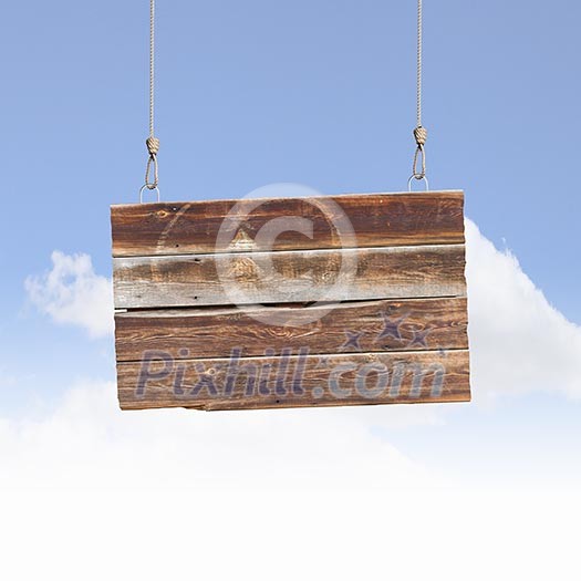 Image of wooden hanging blank banner. Place for text Image of wooden hanging blank banner. Place for text