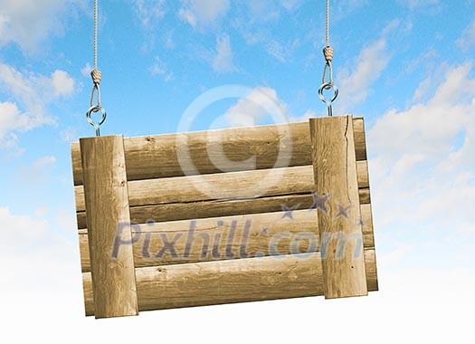 Image of wooden hanging blank banner. Place for text Image of wooden hanging blank banner. Place for text