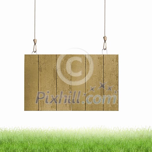 Image of wooden hanging blank banner. Place for text Image of wooden hanging blank banner. Place for text