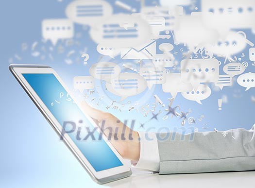 Close up image of human hand holding tablet pc Close up image of human hand holding tablet pc