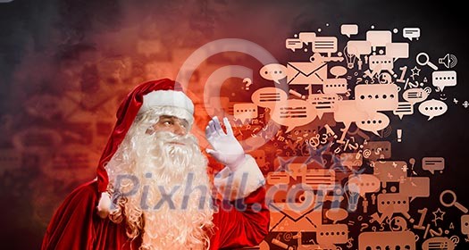 Image of Santa Claus in red costume. Communication concept Image of Santa Claus in red costume. Communication concept