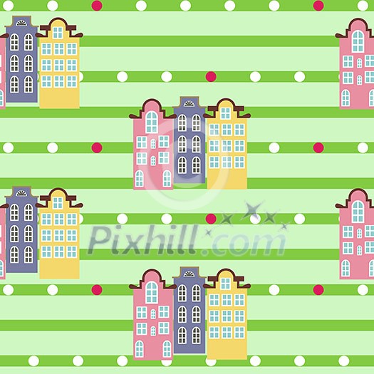 Green wallpaper with houses Green wallpaper with houses