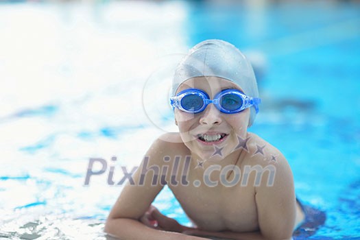 group of happy kids children at swimming pool class learning to swim group of happy kids children at swimming pool class learning to swim