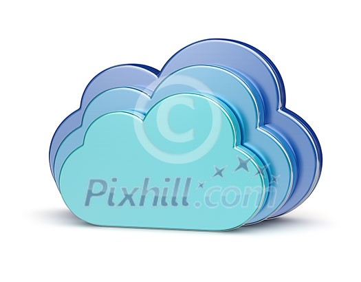 Cloud computing creative concept - blue glossy metallic clouds isolated on white Cloud computing creative concept - blue glossy metallic clouds isolated on white