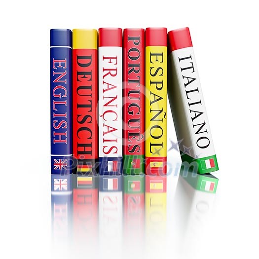 Foreign language study concept background - stack of dictionaries isolated on white background Foreign language study concept background - stack of dictionaries isolated on white background