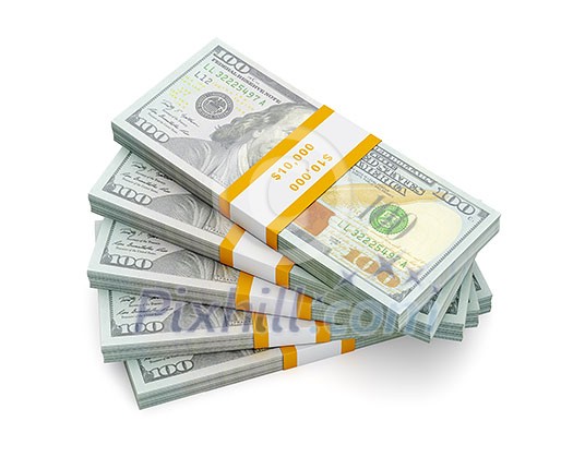 Creative business finance making money concept - stack of new new 100 US dollars 2013 edition banknotes (bills) bundles isolated on white background money stack on white Creative business finance making money concept - stack of new new 100 US dollars 2013 edition banknotes (bills) bundles isolated on white background money stack on white