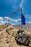 Buddhist prayer flags lungta in Spiti valley.  Dhankar, Spiti valley, Himachal Pradesh, India