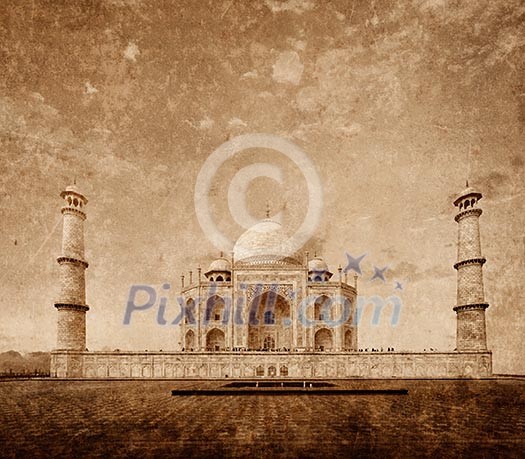 Taj Mahal. Indian Symbol - India travel background with grunge texture overlaid. Agra, India